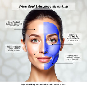 Argaviva applying nila powder mask to cheek demonstrating even coverage