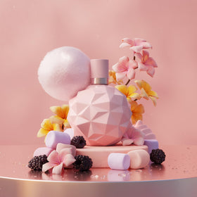 Ariana Grande faceted bottle close-up showing glass cut and light reflection