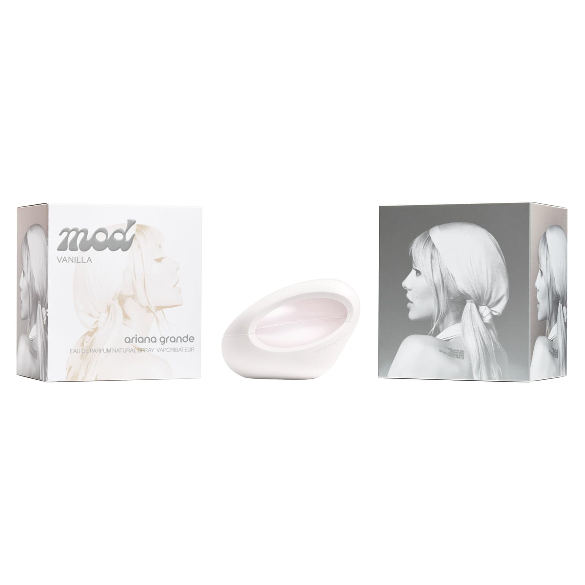 Ariana Grande MOD Vanilla close-up of atomizer and liquid texture, highlights spray precision