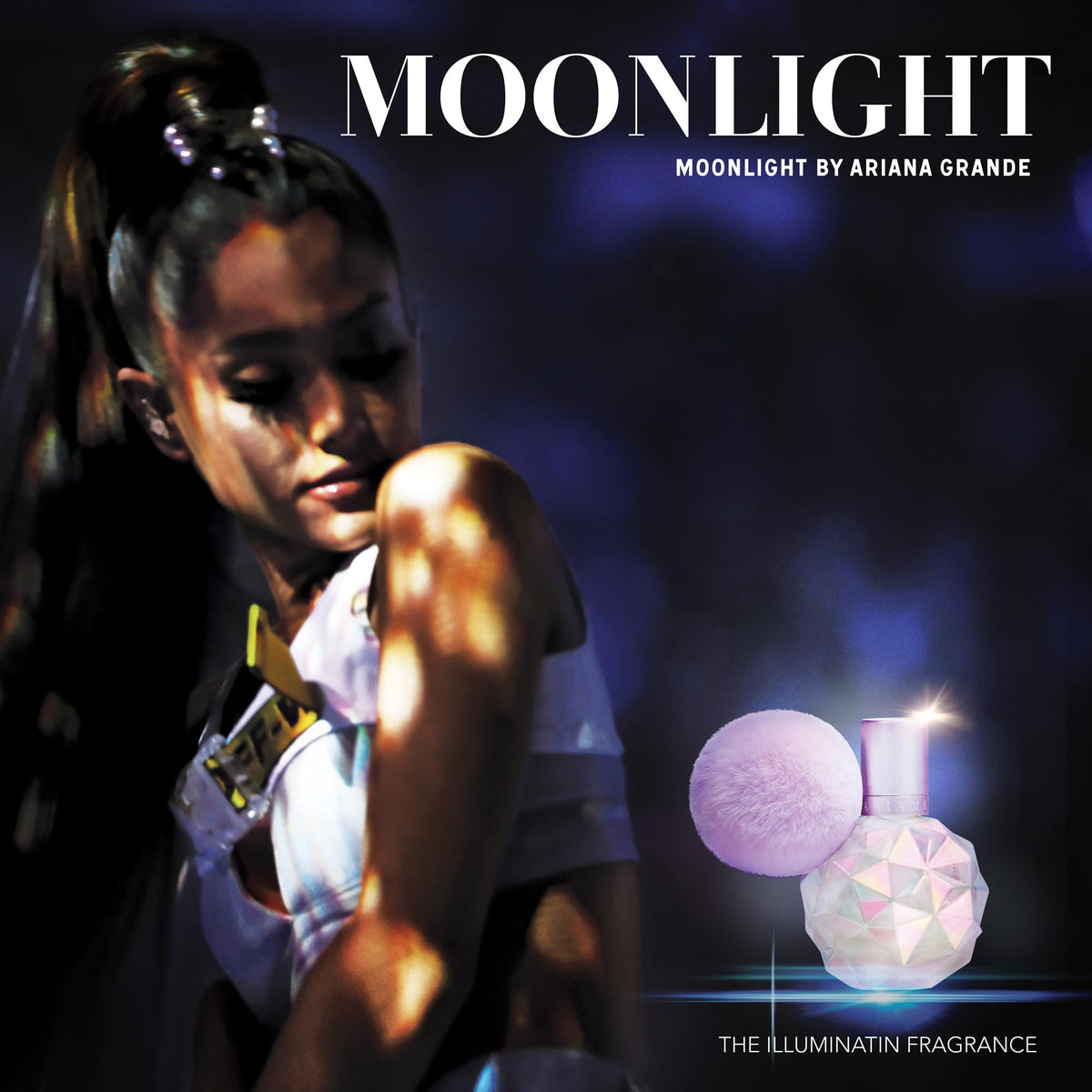 Ariana Grande Moonlight sprayed on wrist in lifestyle shot benefit: quick daytime refresh