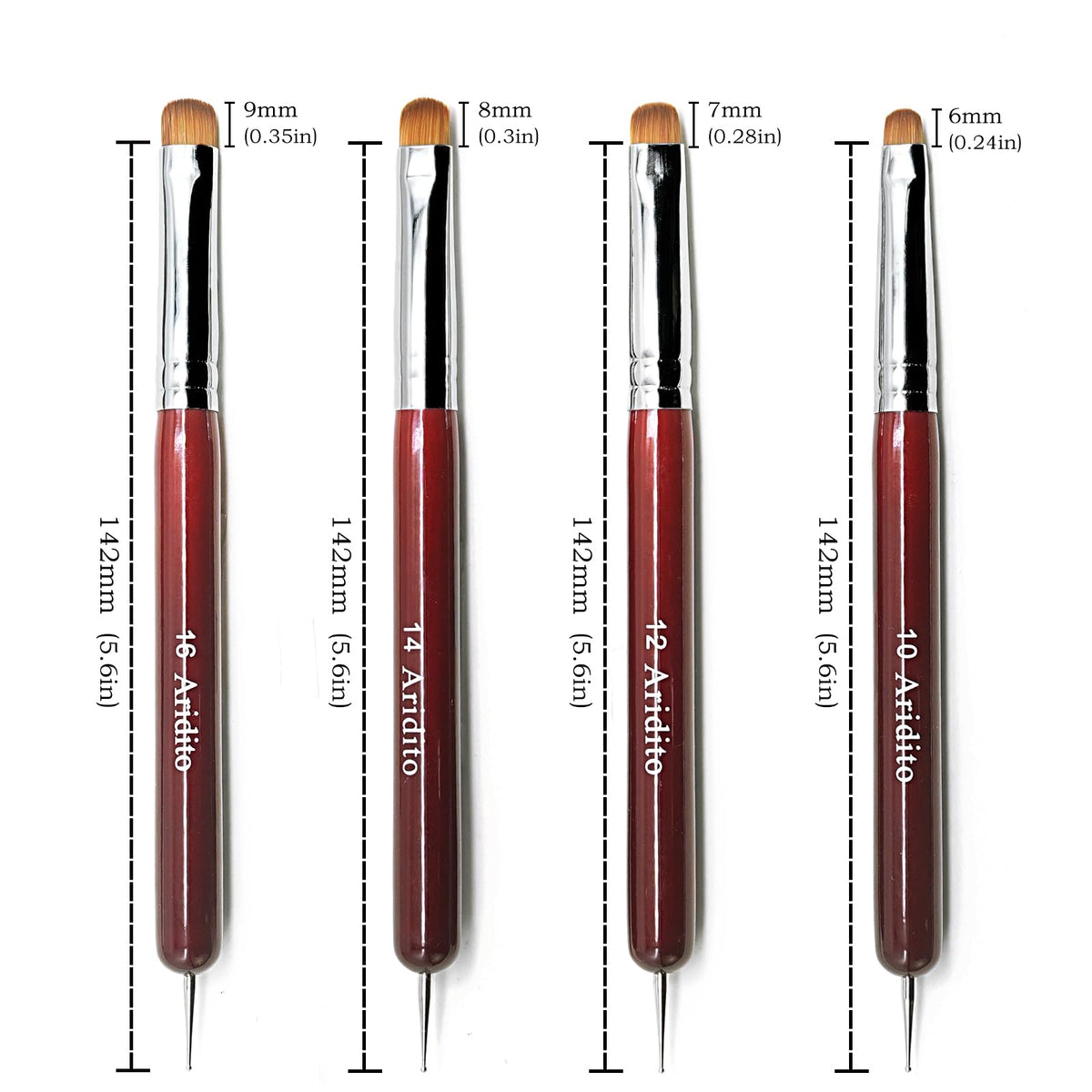 Aridito brushes used in a French manicure demonstrating crisp white tips