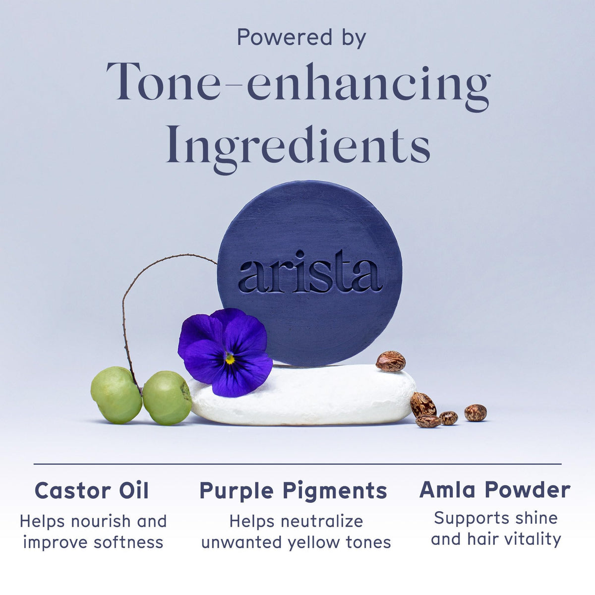 Arista ayurveda castor oil with shampoo bar emphasizing moisturizing effect