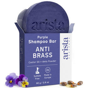 Arista ayurveda front packaging showing purple shampoo bar and benefits