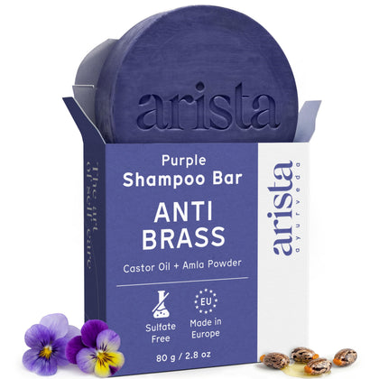 Arista ayurveda front packaging showing purple shampoo bar and benefits