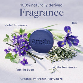Arista ayurveda shampoo bar held in hand to show compact travel size
