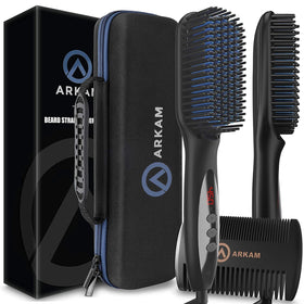 Arkam beard straightener front view showing controls and sleek design for fast styling
