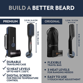 Arkam beard straightener in use on man demonstrating quick single-stroke smoothing