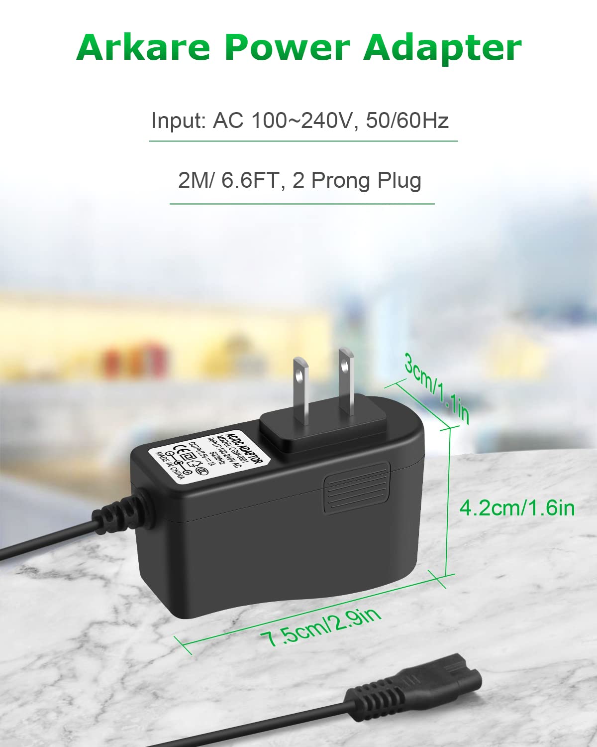 Arkare cable next to ruler illustrating 6.6ft length for extended reach