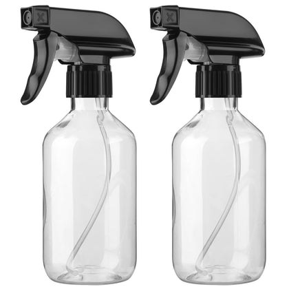 Arkeiliy clear spray bottles front view showing two-bottle set and leakproof cap benefit