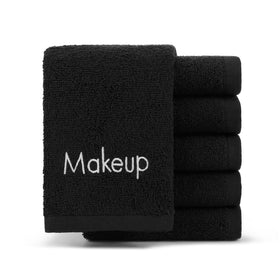 Arkwright LLC front packaging of six black cotton makeup remover cloths showing set benefit