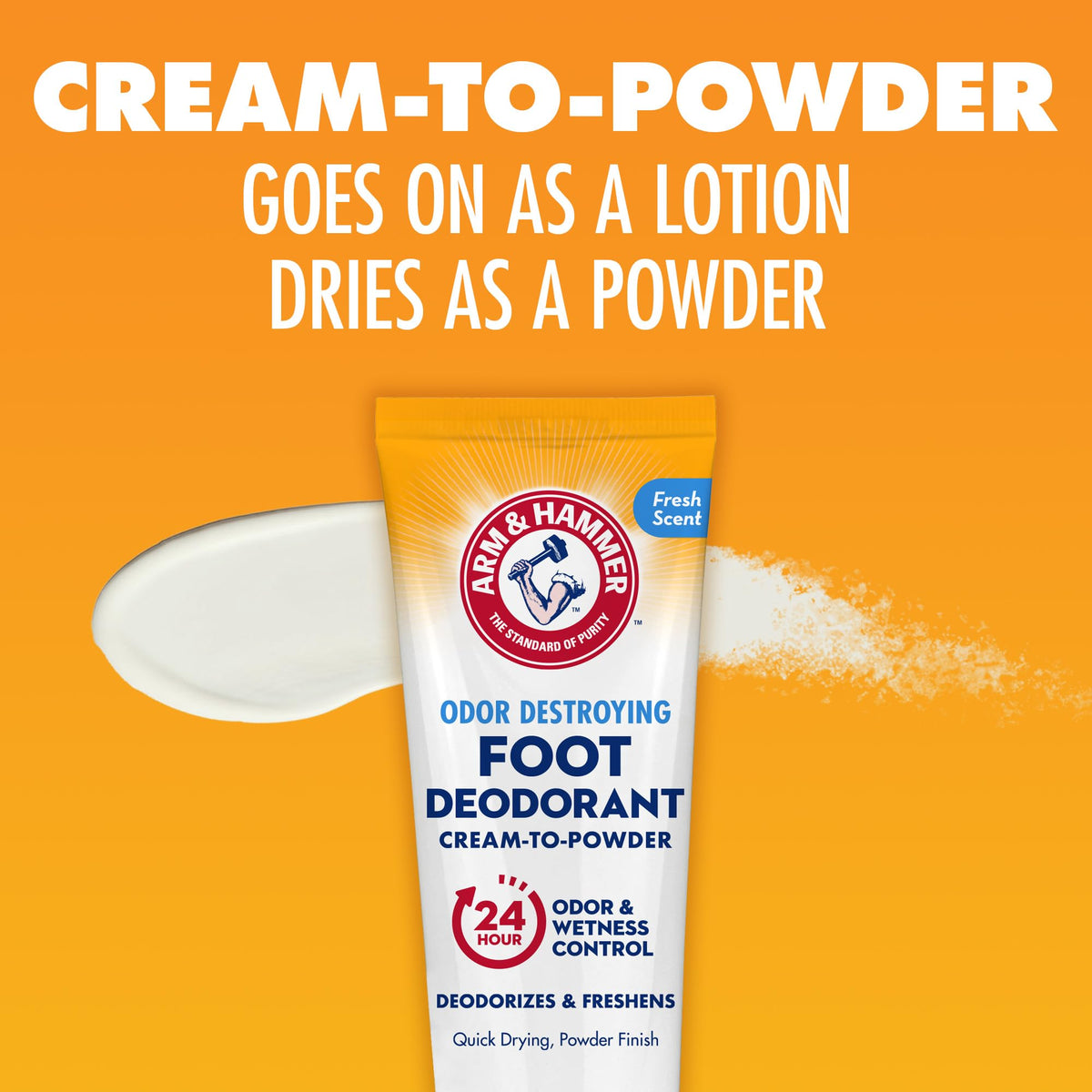 Arm & Hammer being applied between toes to reduce wetness and friction