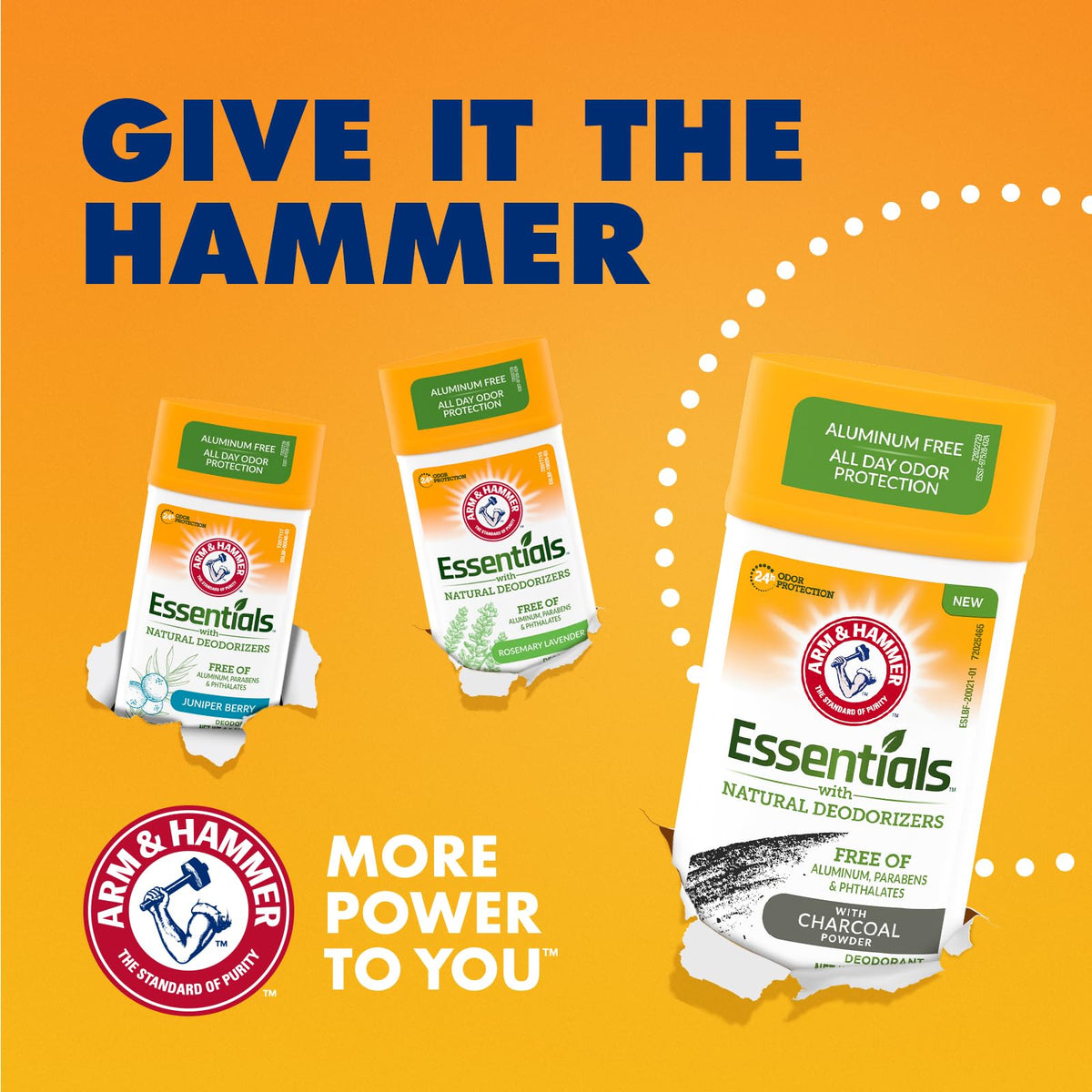 Arm & Hammer Essentials ingredient label showing baking soda and charcoal benefits