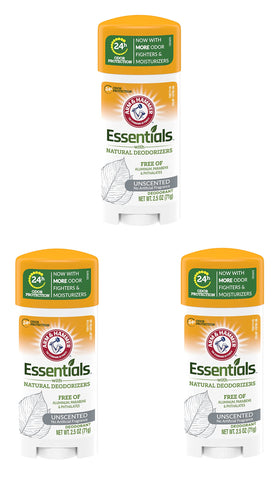 Arm & Hammer front packaging showing unscented three-pack freshness