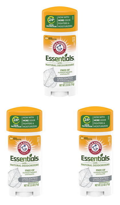 Arm & Hammer front packaging showing unscented three-pack freshness