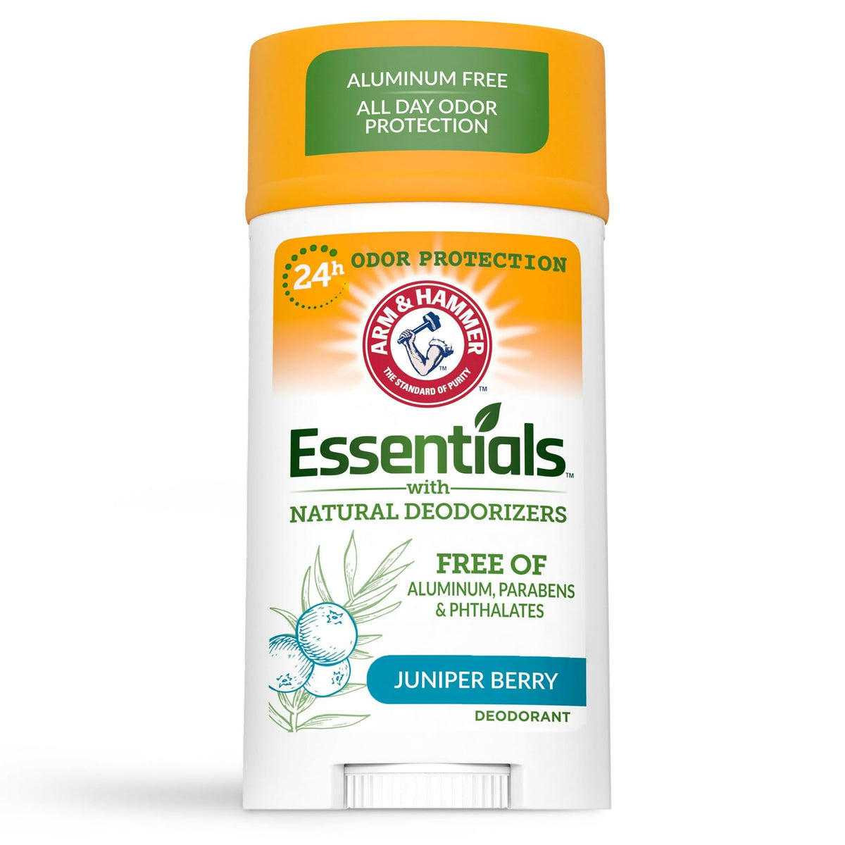 ARM & HAMMER front packaging showing juniper berry scent and compact size benefits