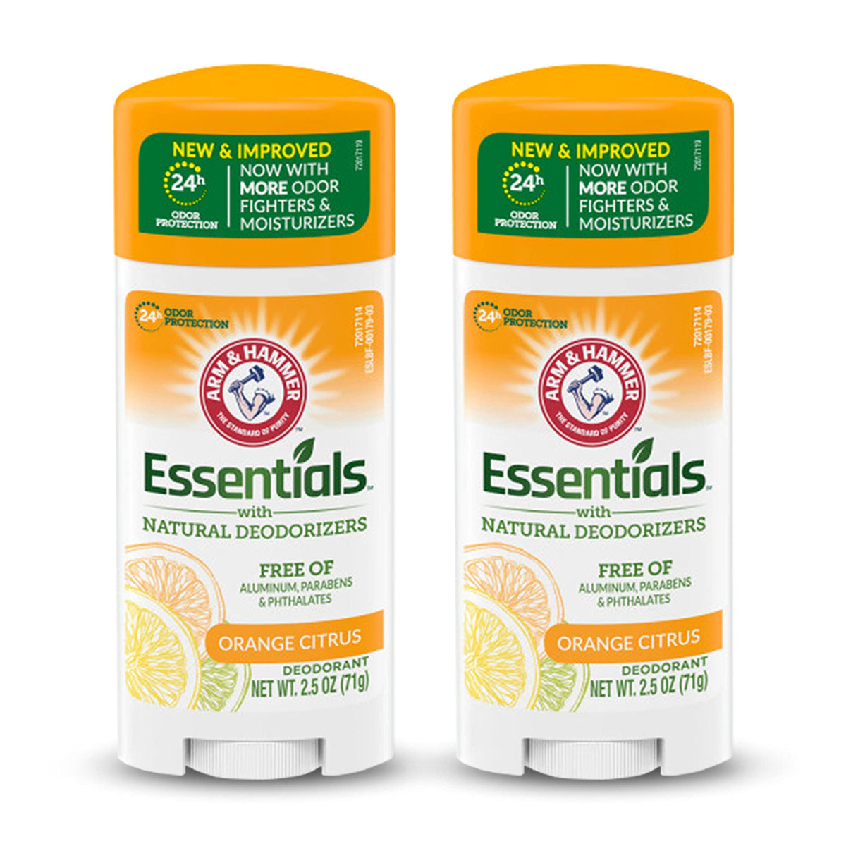 ARM & HAMMER front packaging showing orange citrus scent and aluminum-free benefit