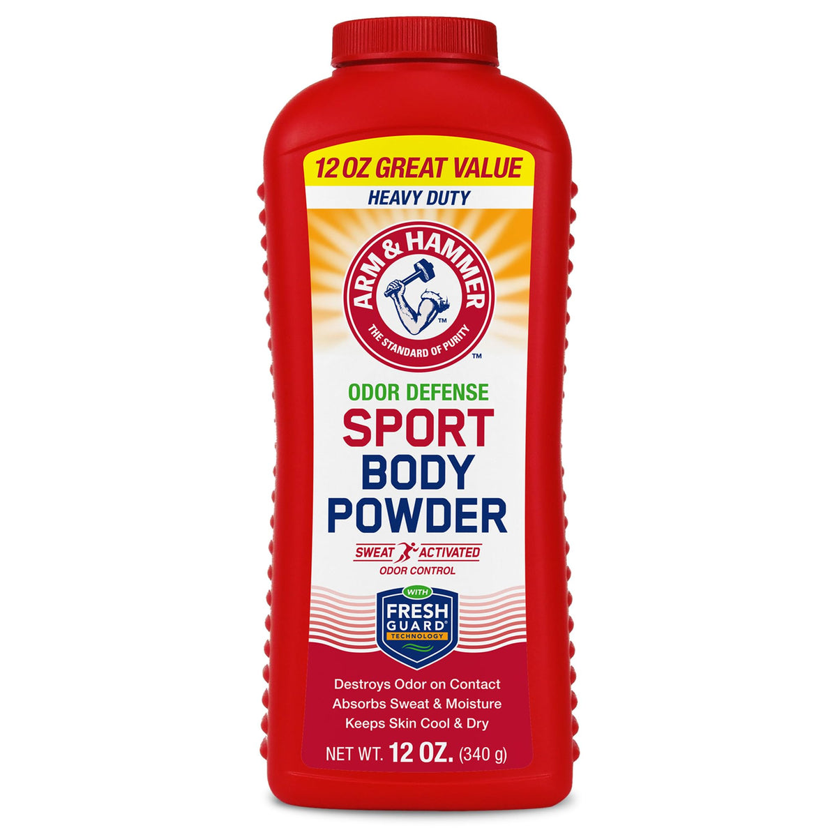 Arm & Hammer front packaging showing sport body powder and freshness benefit