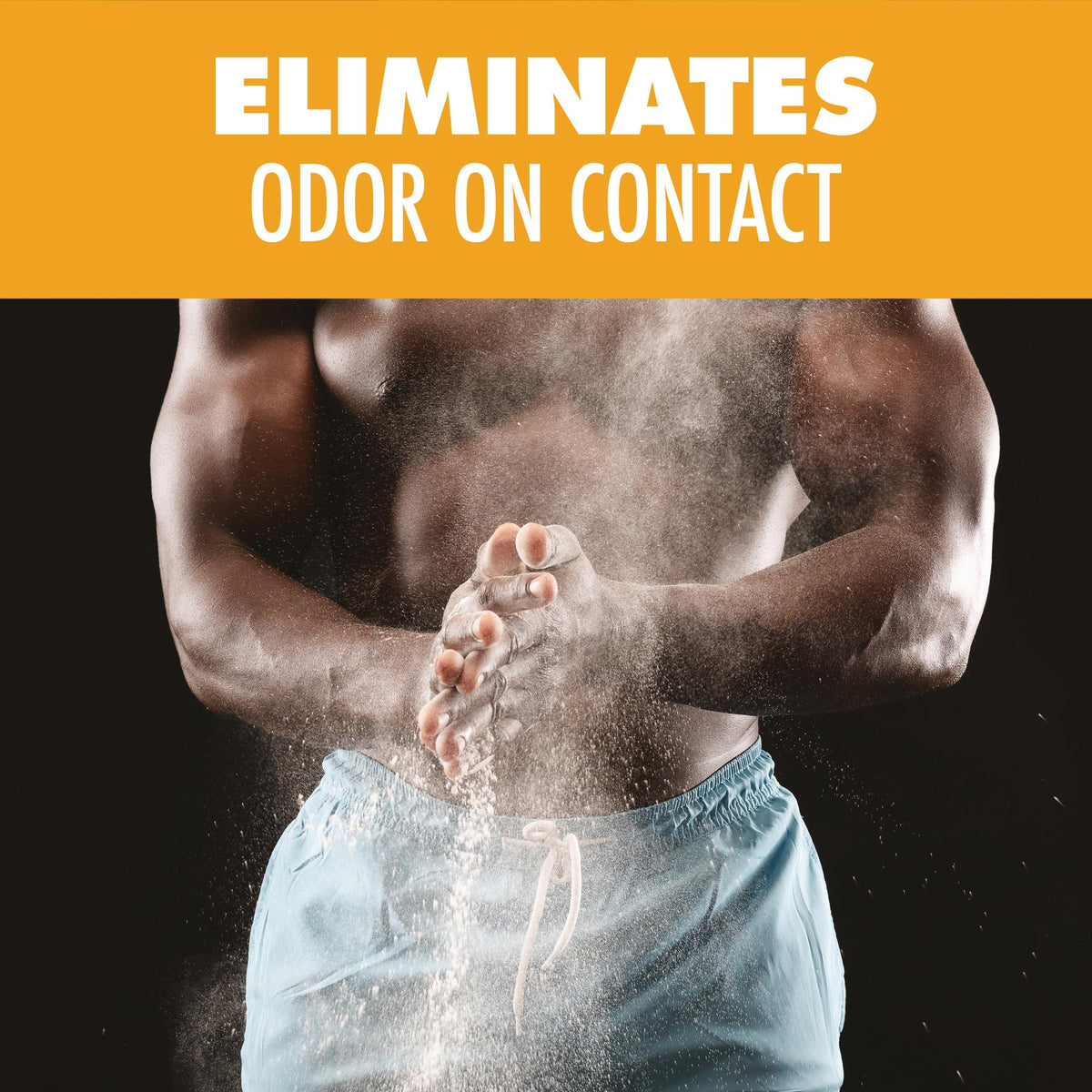 Arm & Hammer sprinkling powder into shoe to reduce moisture and odor