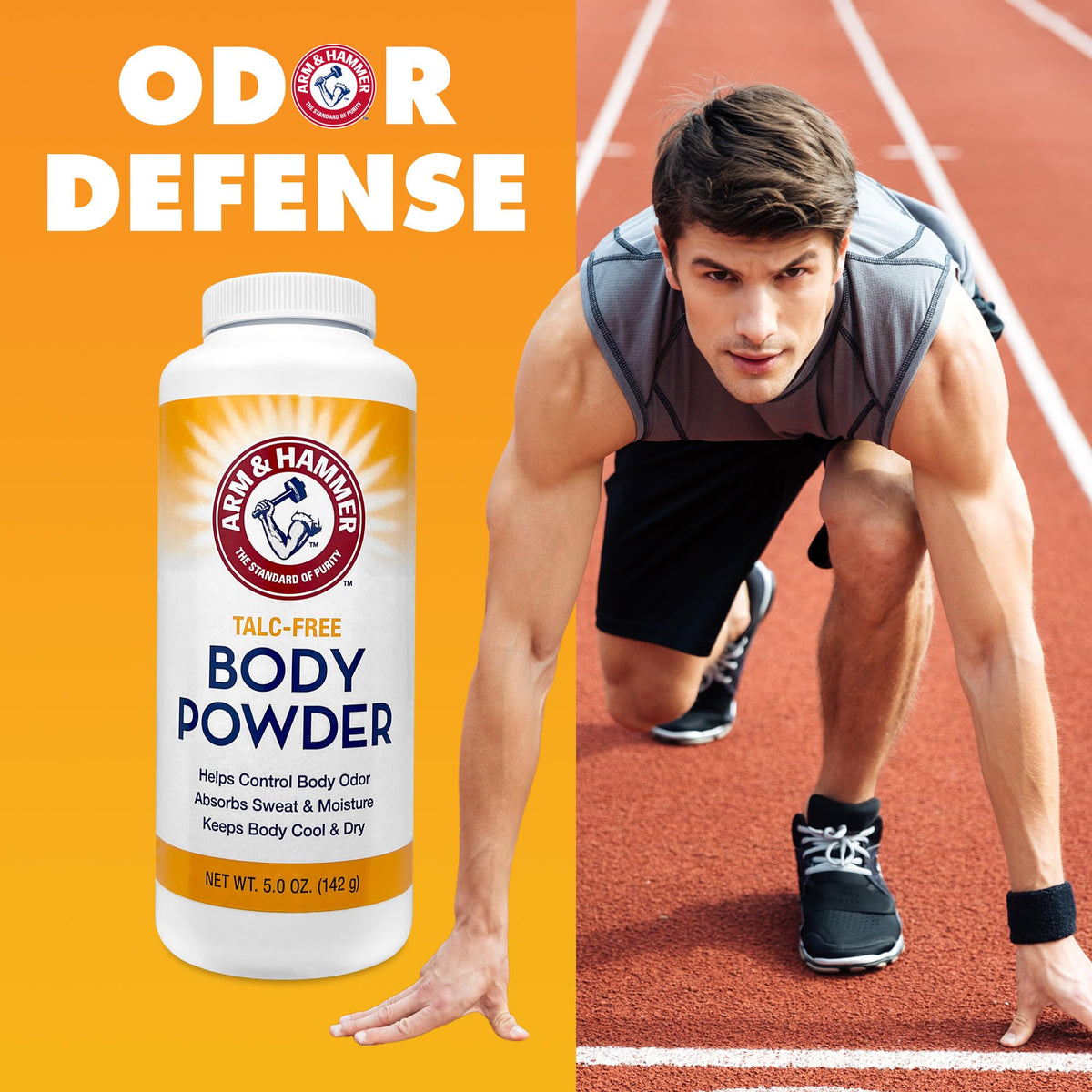 Arm & Hammer three-pack beside clothing for long-lasting freshness on the go