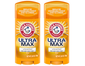 Arm & Hammer Ultramax front packaging showing unscented two-stick pack and benefit