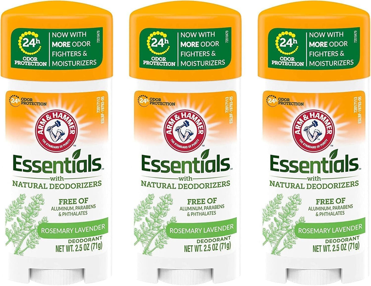 Arm & Hammer essentials fresh front packaging showing three 2.5 oz sticks for reliable odor protection