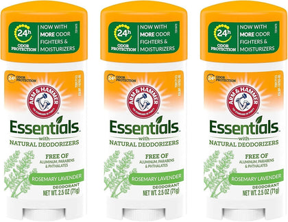 Arm & Hammer essentials fresh front packaging showing three 2.5 oz sticks for reliable odor protection