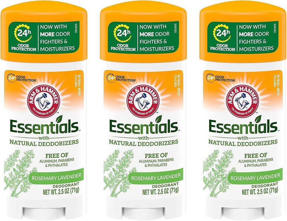 Arm & Hammer essentials fresh front packaging showing three 2.5 oz sticks for reliable odor protection