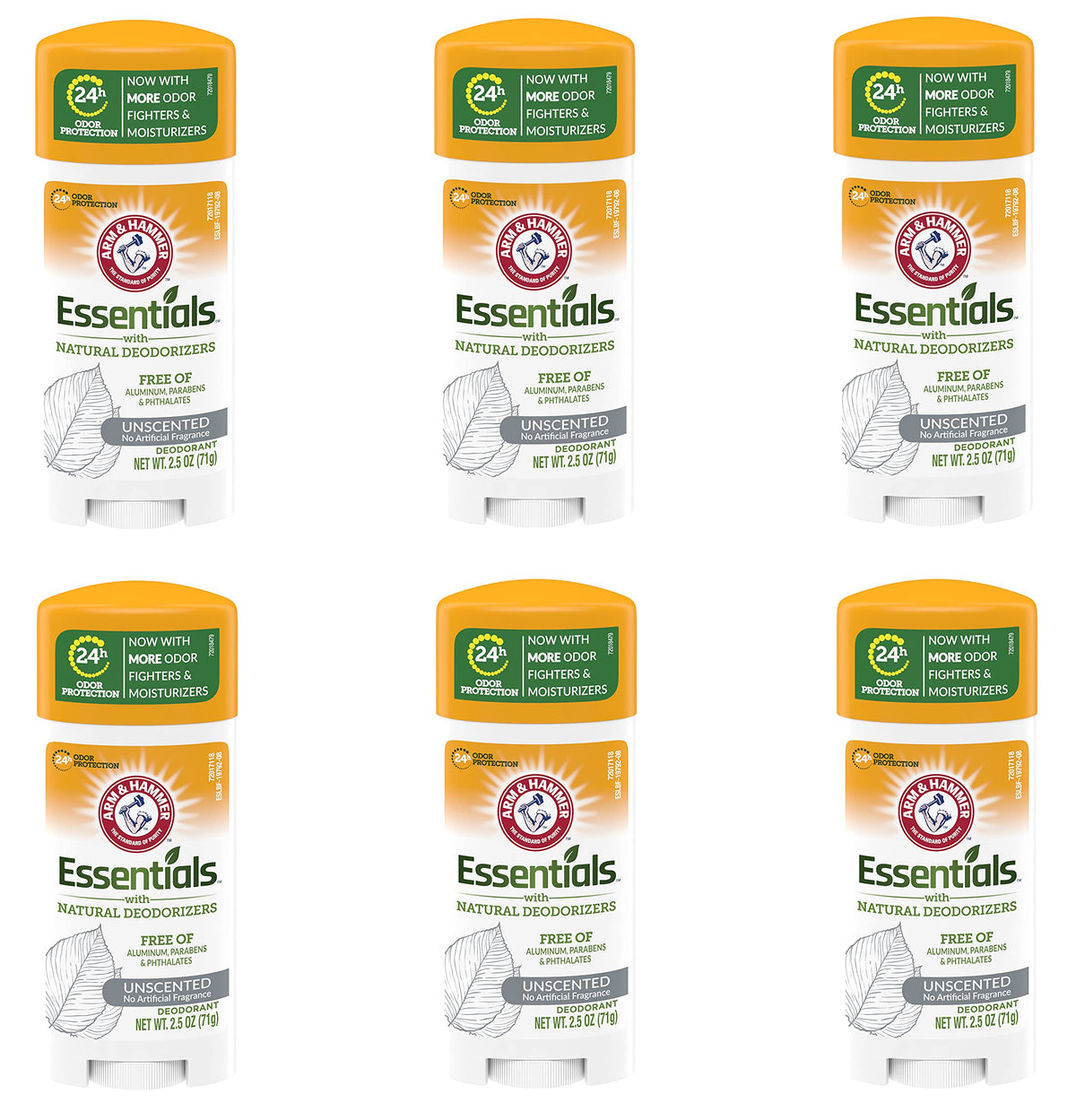 Arm & Hammer front packaging showing unscented six-pack, clear value