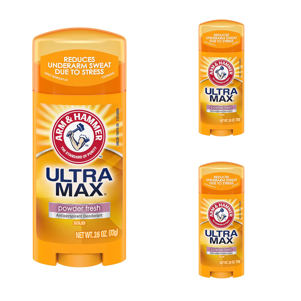 Arm & Hammer Solid Ultra 2.6oz oval front packaging showing three-pack for convenience