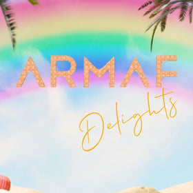 Armaf Delights Yum Yum on vanity with flowers showing mood and lifestyle use