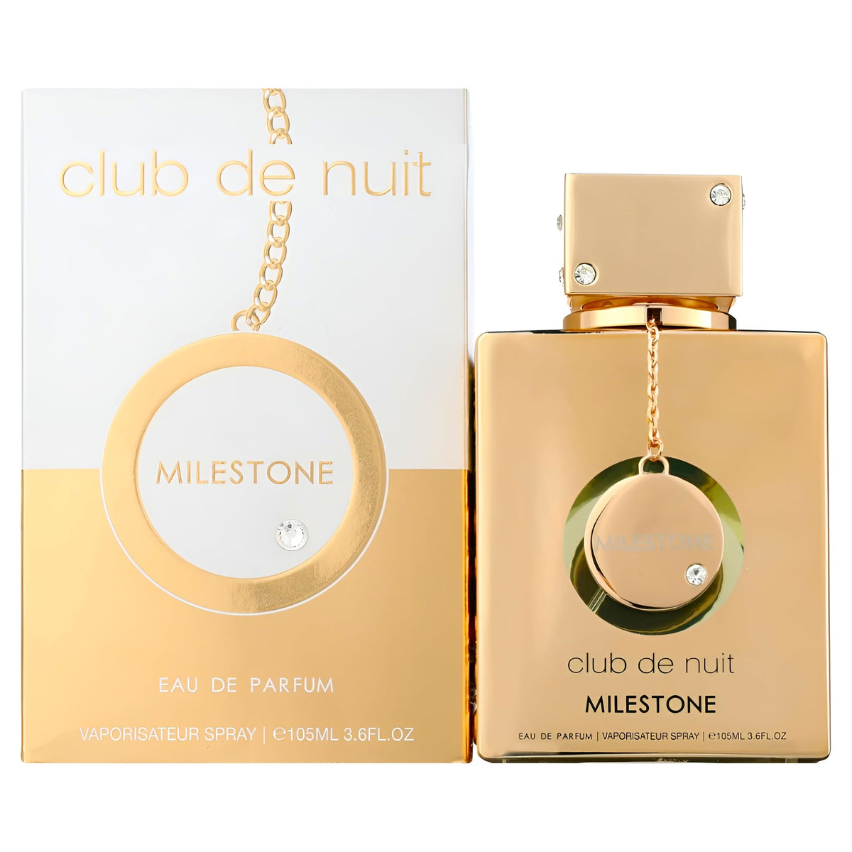 Armaf Milestone side label detail highlighting size and fragrance concentration benefit