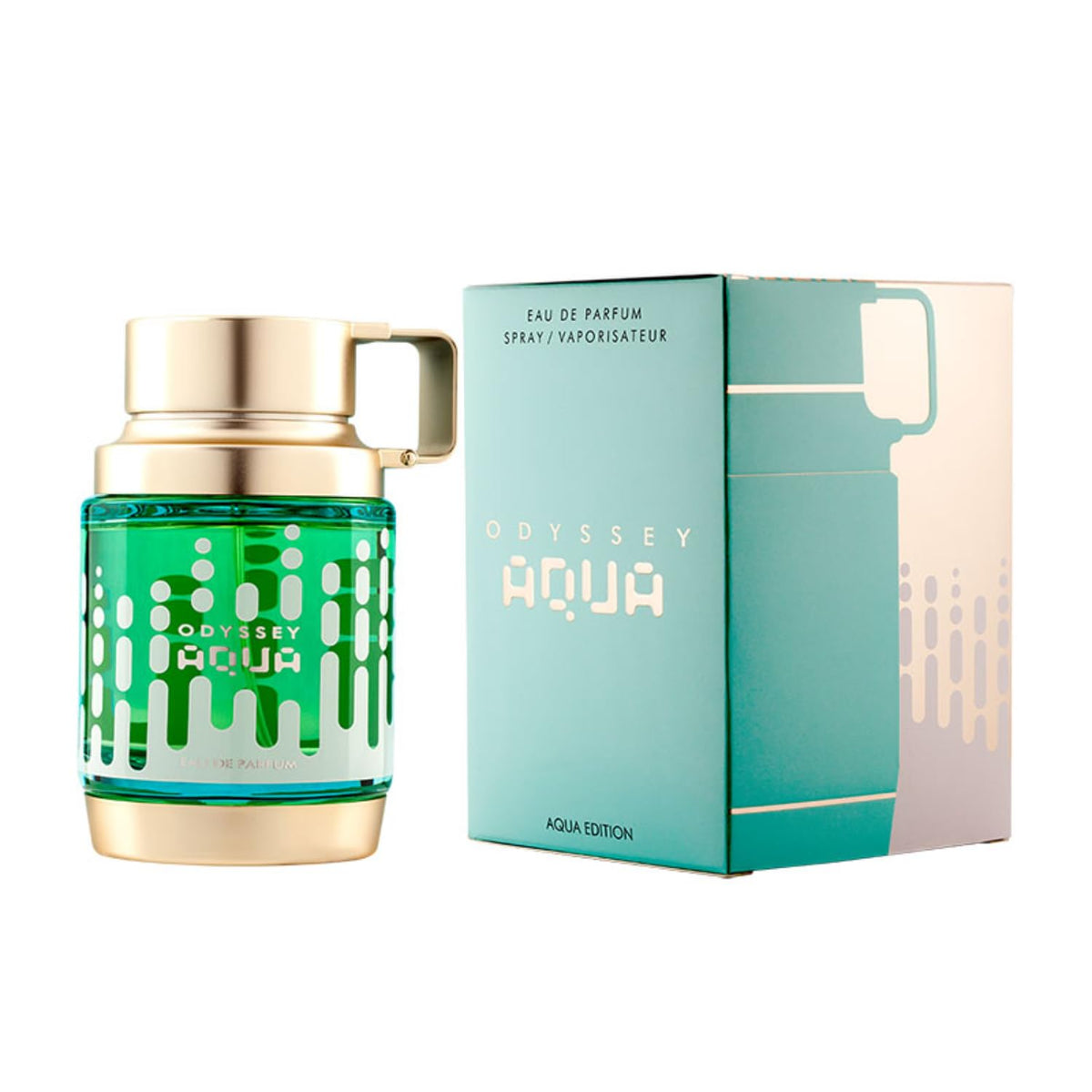 Armaf Odyssey Aqua close-up of cap and label highlighting premium details