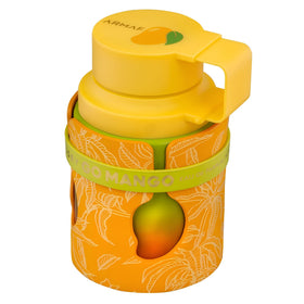 ARMAF flatlay with ripe mango and woods showing core notes benefit: conveys fruity-woody character