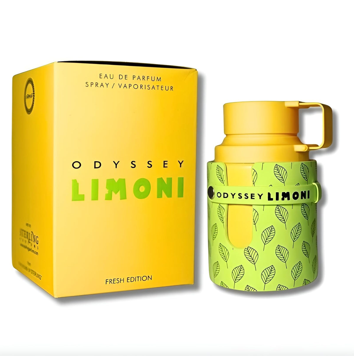 Armaf Odyssey Limoni Fresh label close-up highlighting notes and elegant branding