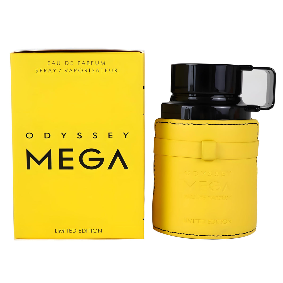 Armaf Odyssey Mega cap and label close-up highlighting premium finish and branding