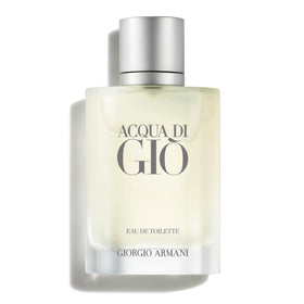 Armani Beauty front bottle view showing clean design and elegant travel benefit