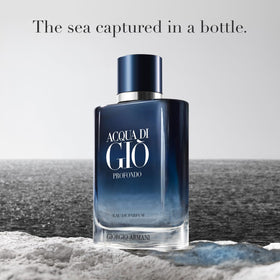 Armani Beauty graduated blue lacquer bottle evoking ocean depth and style