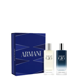 Armani Beauty travel set front packaging showing both mini bottles and box, perfect gifting