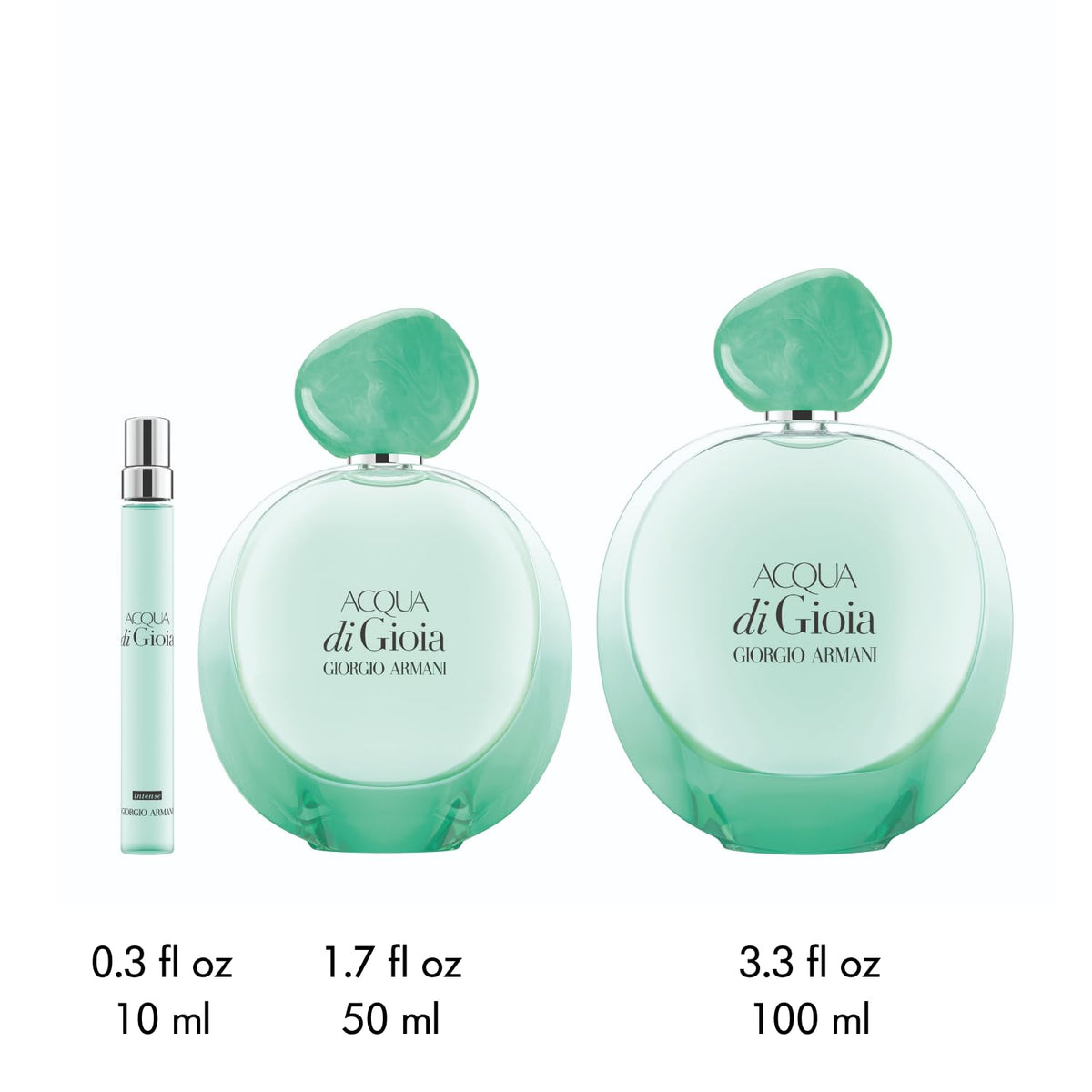 Armani Beauty 0.3 oz bottle next to a hand to show compact travel size