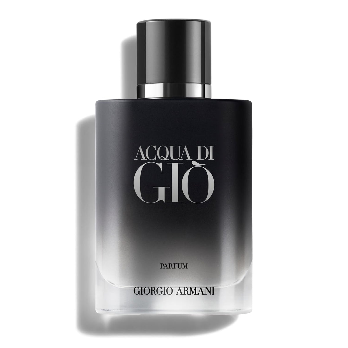 Armani Beauty front bottle view showing elegant matte black packaging and travel-ready size