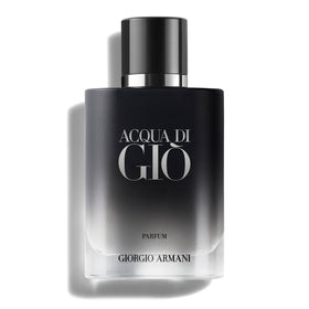 Armani Beauty front bottle view showing elegant matte black packaging and travel-ready size