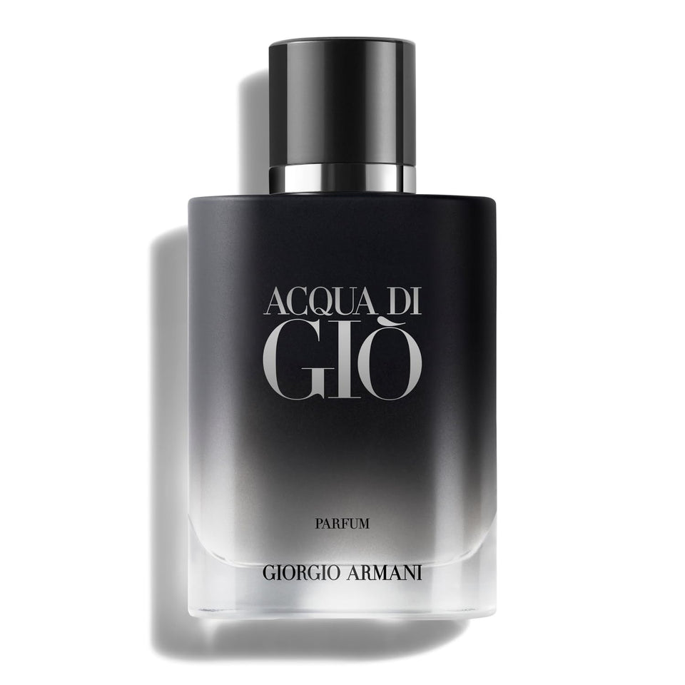Armani Beauty front bottle view showing elegant matte black packaging and travel-ready size