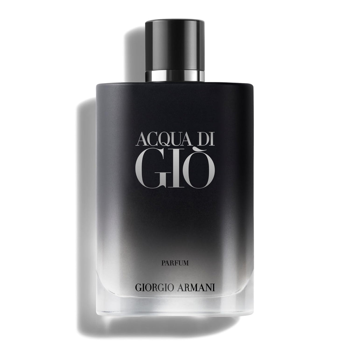 Armani Beauty bottle front view showing sleek matte black finish and premium look