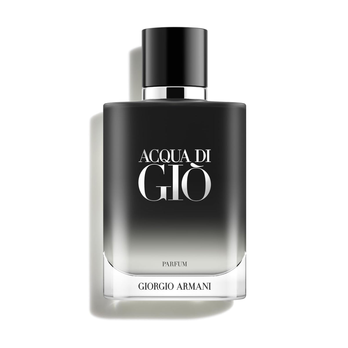 Armani Beauty Acqua di Giò Parfum front bottle showing elegant matte-black finish and branding benefit: premium display