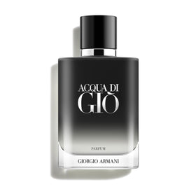 Armani Beauty Acqua di Giò Parfum front bottle showing elegant matte-black finish and branding benefit: premium display