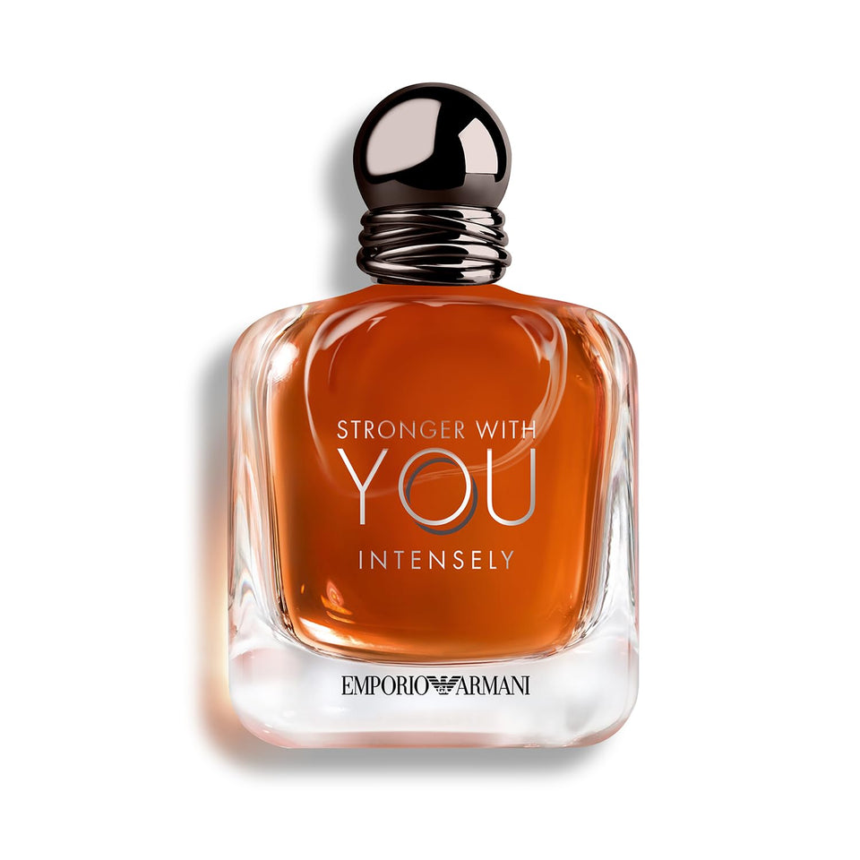 Armani Beauty bottle front view showing strong design and lasting fragrance benefit