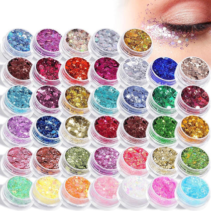 AROIC front packaging showing 40 glitter gel jars and contents for variety