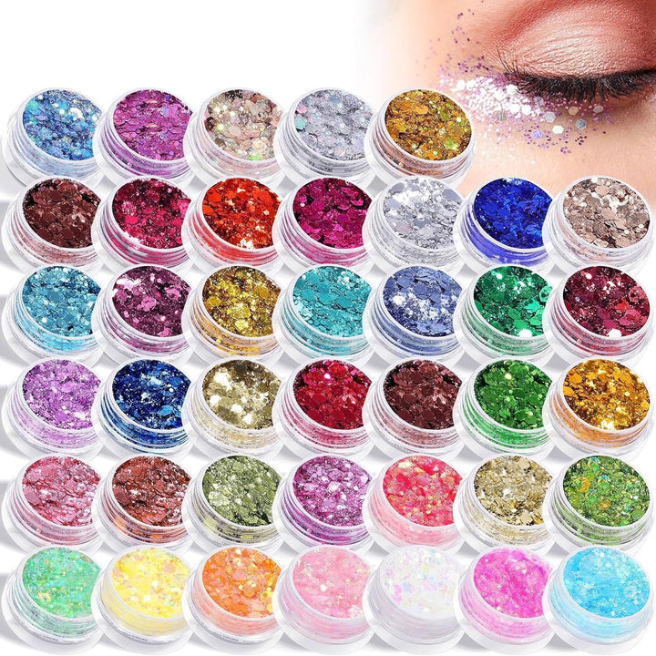 AROIC front packaging showing 40 glitter gel jars and contents for variety