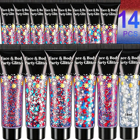 AROIC front packaging showing 14-piece patriotic glitter set and variety