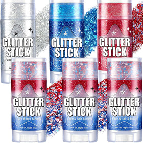 AROIC front packaging showing six patriotic glitter sticks, easy party prep